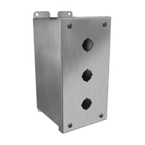 HAMMOND 1437MS16C Pushbutton Enclosure, 3 Holes, 22mm, 8 x 4 x 5 Inch Size, Wall Mount, 316 Stainless Steel | CV7JQN