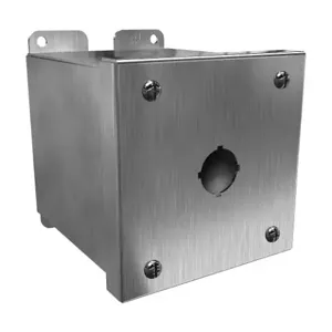 HAMMOND 1437MSSA Pushbutton Enclosure, 1 Hole, 22mm, 4 x 4 x 5 Inch Size, Wall Mount, 304 Stainless Steel | CV7JQQ