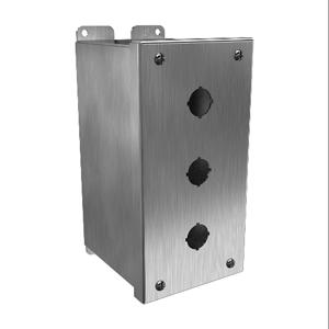 HAMMOND 1437MSSC Pushbutton Enclosure, 3 Holes, 22mm, 8 x 4 x 5 Inch Size, Wall Mount, 304 Stainless Steel | CV7JQT