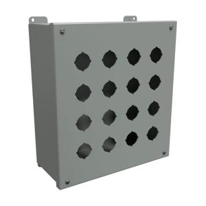 HAMMOND 1437S Pushbutton Enclosure, 16 Holes, 30mm, 12 x 11 x 5 Inch Size, Wall Mount, Carbon Steel | CV7JQY