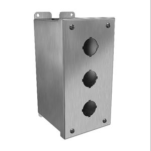 HAMMOND 1437S16C Pushbutton Enclosure, 3 Holes, 30mm, 8 x 4 x 5 Inch Size, Wall Mount, 316 Stainless Steel | CV7JRB