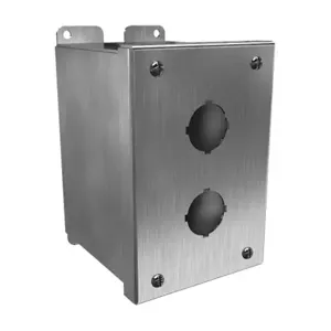 HAMMOND 1437SSB Pushbutton Enclosure, 2 Holes, 30mm, 6 x 4 x 5 Inch Size, Wall Mount, 304 Stainless Steel | CV7JRF