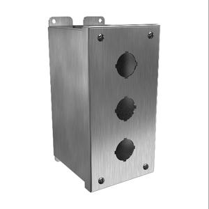 HAMMOND 1437SSC Pushbutton Enclosure, 3 Holes, 30mm, 8 x 4 x 5 Inch Size, Wall Mount, 304 Stainless Steel | CV7JRG