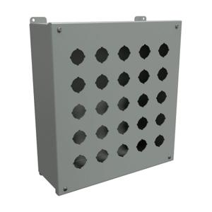 HAMMOND 1437X Pushbutton Enclosure, 25 Holes, 30mm, 14 x 13 x 5 Inch Size, Wall Mount, Carbon Steel | CV7JRL