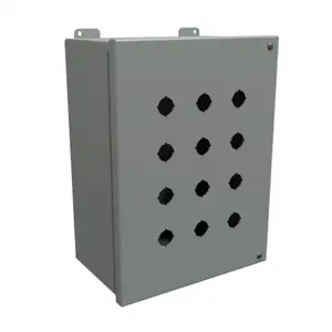 HAMMOND 1489MP12 Pushbutton Enclosure, 12 Holes, 22mm, 13 x 10 x 6 Inch Size, Wall Mount, Carbon Steel | CV7JRM