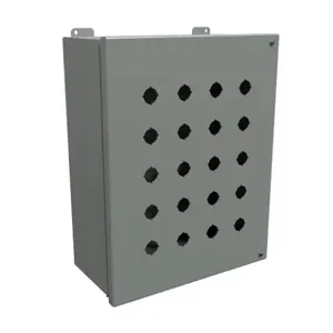 HAMMOND 1489MP20 Pushbutton Enclosure, 20 Holes, 22mm, 15 x 12 x 6 Inch Size, Wall Mount, Carbon Steel | CV7JRP