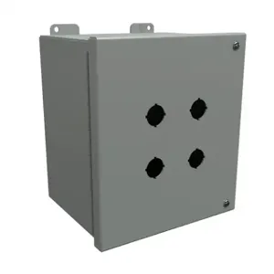 HAMMOND 1489MP4 Pushbutton Enclosure, 4 Holes, 22mm, 9 x 8 x 6 Inch Size, Wall Mount, Carbon Steel | CV7JRU