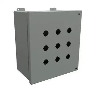 HAMMOND 1489MP9 Pushbutton Enclosure, 9 Holes, 22mm, 11 x 10 x 6 Inch Size, Wall Mount, Carbon Steel | CV7JRX