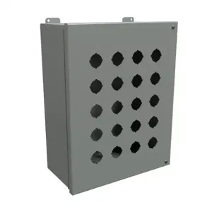 HAMMOND 1489P20 Pushbutton Enclosure, 20 Holes, 30mm, 15 x 12 x 6 Inch Size, Wall Mount, Carbon Steel | CV7JTA