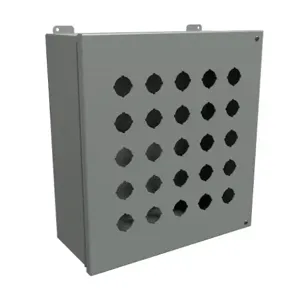 HAMMOND 1489P25 Pushbutton Enclosure, 25 Holes, 30mm, 15 x 14 x 6 Inch Size, Wall Mount, Carbon Steel | CV7JTB