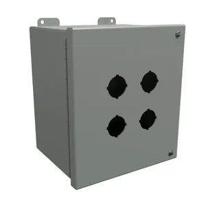 HAMMOND 1489P4 Pushbutton Enclosure, 4 Holes, 30mm, 9 x 8 x 6 Inch Size, Wall Mount, Carbon Steel | CV7JTE