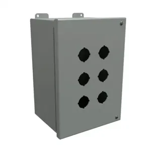 HAMMOND 1489P6 Pushbutton Enclosure, 6 Holes, 30mm, 11 x 8 x 6 Inch Size, Wall Mount, Carbon Steel | CV7JTG