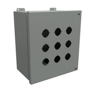 HAMMOND 1489P9 Pushbutton Enclosure, 9 Holes, 30mm, 11 x 10 x 6 Inch Size, Wall Mount, Carbon Steel | CV7JTH