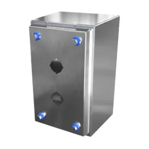 HAMMOND HYMPB2SS Sanitary Pushbutton Enclosure, 2 Holes, 22mm, Slope Top, 8 x 5 x 4 Inch Size, Wall Mount | CV7KZV