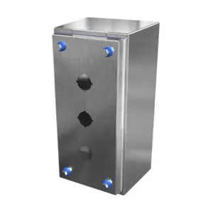 HAMMOND HYMPB3SS Sanitary Pushbutton Enclosure, 3 Holes, 22mm, Slope Top, 10 x 5 x 4 Inch Size, Wall Mount | CV7KZW