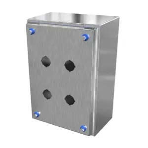 HAMMOND HYMPB4SS Sanitary Pushbutton Enclosure, 4 Holes, 22mm, Slope Top, 10 x 7 x 4 Inch Size, Wall Mount | CV7KZX