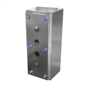 HAMMOND HYMPB4VSS Sanitary Pushbutton Enclosure, 4 Holes, 22mm, Slope Top, 12 x 5 x 4 Inch Size, Wall Mount | CV7KZY