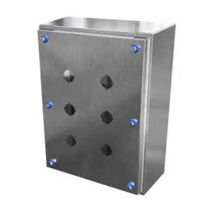 HAMMOND HYMPB6SS Sanitary Pushbutton Enclosure, 6 Holes, 22mm, Slope Top, 12 x 9 x 4 Inch Size, Wall Mount | CV7KZZ