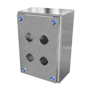 HAMMOND HYPB4SS Sanitary Pushbutton Enclosure, 4 Holes, 30mm, Slope Top, 10 x 7 x 4 Inch Size, Wall Mount | CV7LAD