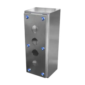 HAMMOND HYPB4VSS Sanitary Pushbutton Enclosure, 4 Holes, 30mm, Slope Top, 12 x 5 x 4 Inch Size, Wall Mount | CV7LAE