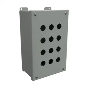 HAMMOND MPB12 Pushbutton Enclosure, 12 Holes, 22mm, 11 x 7 x 4.5 Inch Size, Wall Mount, Carbon Steel | CV7LDP