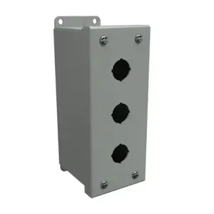 HAMMOND MPB3 Pushbutton Enclosure, 3 Holes, 22mm, 7 x 3 x 4 Inch Size, Wall Mount, Carbon Steel | CV7LDV