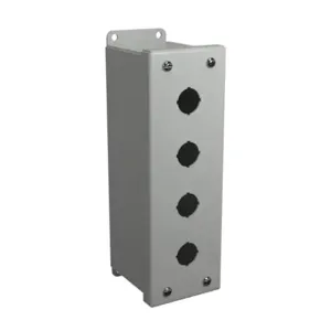 HAMMOND MPB4LG Pushbutton Enclosure, 4 Holes, 22mm, 9 x 3 x 4 Inch Size, Wall Mount, Carbon Steel | CV7LDY