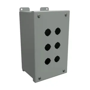 HAMMOND MPB6 Pushbutton Enclosure, 6 Holes, 22mm, 9 x 5 x 4.5 Inch Size, Wall Mount, Carbon Steel | CV7LDZ