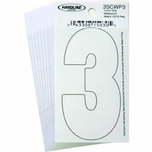 HARDLINE PRODUCTS 3SCWP3 Zahlenaufkleber, 3 Zoll Zeichenhöhe, weiß, Vinyl, gestanzt, 10 Stück | CR3PVA 65RL21