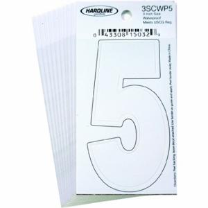 HARDLINE PRODUCTS 3SCWP5 Zahlenaufkleber, 3 Zoll Zeichenhöhe, weiß, Vinyl, gestanzt, 10 Stück | CR3PUX 65RL23
