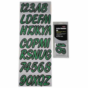 HARDLINE PRODUCTS GKIBKG400 Buchstaben- und Zahlenetiketten, 3 Zoll Zeichenhöhe, Grün/Schwarz, Vinyl, gestanzt | CR3PWD 48FV63