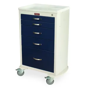 Harloff MDS2430K15 Tall Anesthesia Cart, Medium Width, Five Drawers, Key Lock, 43.75 x 30 x 22 Inch Size | CJ6CLQ