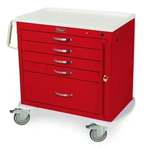 Harloff MDS3021B15 X-Short Emergency Crash Cart, Five Drawers, Breakaway Lock, 34 x 36.75 x 22 Inch Size | CJ6CLT