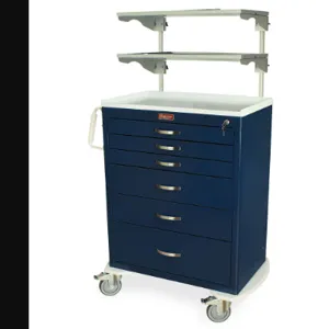 Harloff MDS3030K06+MD30-ADJSHLF2-XBAR Tall Medical Equipment Cart with Overhead Shelves, 43.75 x 36.75 x 22 Inch Size | CJ6CMF