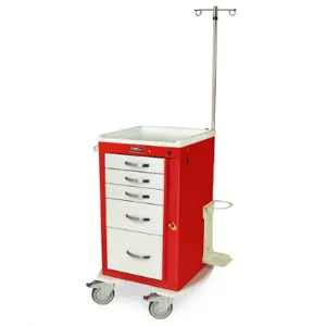 Harloff MPA1824B05+MD18-EMG Narrow Lightweight Breakaway Crash Cart, Five Drawers, 37.25 x 24.75 x 22 Inch Size | CJ6CQM