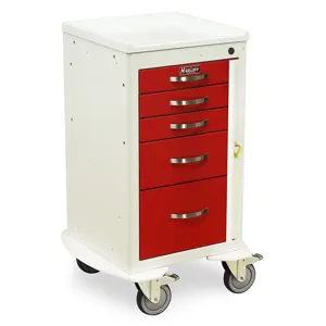 Harloff MPA1824B05 Narrow Five Drawer Aluminum Crash Cart, Breakaway Lock, 37.25 x 24.75 x 22 Inch Size | CJ6CQL