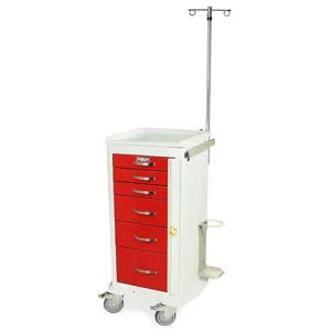 Harloff MPA1830B06+MD18-EMG Narrow Aluminum Crash Cart, Six Drawers, Breakaway Lock, 43.75 x 24.75 x 22 Inch Size | CJ6CQU