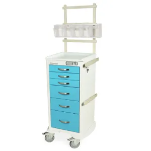 Harloff MPA1830E06+MD18-ANS Narrow Aluminum Anesthesia Cart, Six Drawers, E-Lock, 43.75 x 24.75 x 22 Inch Size | CJ6CQV