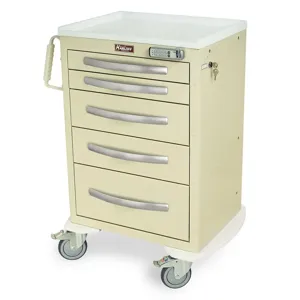 Harloff MPA2427E05 Treatment Cart, Five Drawers, E-Lock, 40.5 x 30 x 22 Inch Size, Aluminum | CJ6CRB