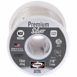 HARRIS INDUSTRIES 331756 Solder Wire, 3 mm X 16 Oz, Premium Silver, 95.6% Tin, 4% Copper, 0.4% Silver | CR3RAF 1UYG8