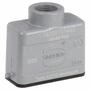 HARTING 19200101440 M20 Rectangular Connector Hood, Size 10 A, Top, Single-Entry, M20 Cable Entry, IP65, Gray | CU7ZFW 793Y35