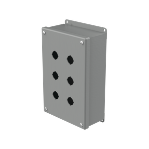 HOFFMAN E6PBG Pushbutton Enclosure, Type 12, 6 Holes, 22.5mm Hole Size, Square, Gray, Steel | CH8JEH