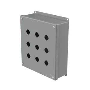 HOFFMAN E9PBG Pushbutton Enclosure, Type 12, 9 Holes, 22.5mm Hole Size, Gray, Steel | CH8JFA