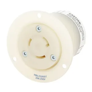 HUBBELL HBL2326ST Locking Receptacle, L6-20R, 20 A, 250V AC, White, 2 Poles, Shrouded | CR4FZA 797VD0