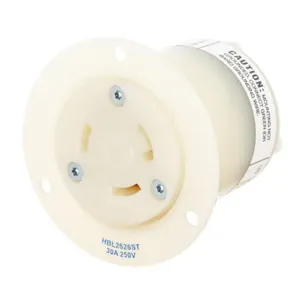 HUBBELL HBL2626ST Locking Receptacle, L6-30R, 30 A, 250V AC, White, 2 Poles | CR4FZE 797VD1