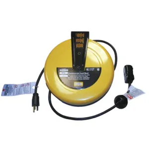 HUBBELL HBLC25163C WIRING DEVICE-KELLEMS Retractable Cord Reel, Molded On Grounding Plug, NEMA 5-15P, Yellow | CR4GBL 271G21