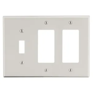 HUBBELL P1262LA Rocker Wall Plate, Toggle, Plastic, Light Almond, 2 Outlet Openings, 3 Switch Openings | CR4GEL 784FE7