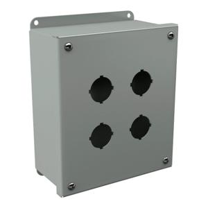 WIEGMANN PB4S Pushbutton Enclosure, 4 Holes, 30mm, 7 x 6 x 3 Inch Size, Wall Mount, Carbon Steel | CV6PZV