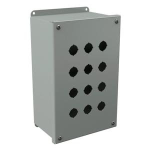 WIEGMANN PBGX12 Pushbutton Enclosure, 12 Holes, 22mm, 10 x 7 x 4 Inch Size, Wall Mount, Carbon Steel | CV6QAD