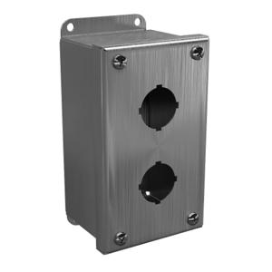 WIEGMANN PBSS2 Pushbutton Enclosure, 2 Holes, 30mm, 6 x 3 x 3 Inch Size, Wall Mount, 304 Stainless Steel | CV6QAW